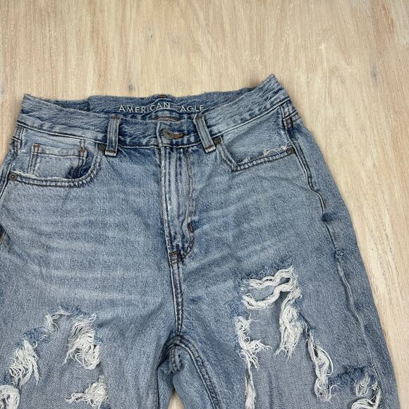 American Eagle Distressed Destroyed Blowout Mom Jean High Rise Denim Jeans 4 - Picture 7 of 16